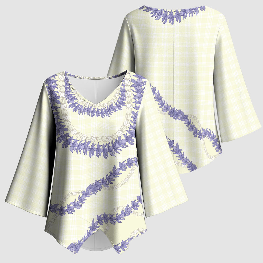 Hawaii Honohono Palaka Motifs Kimono Sleeve Blouse Hawaiian Orchid Lei LT14 - Polynesian Pride