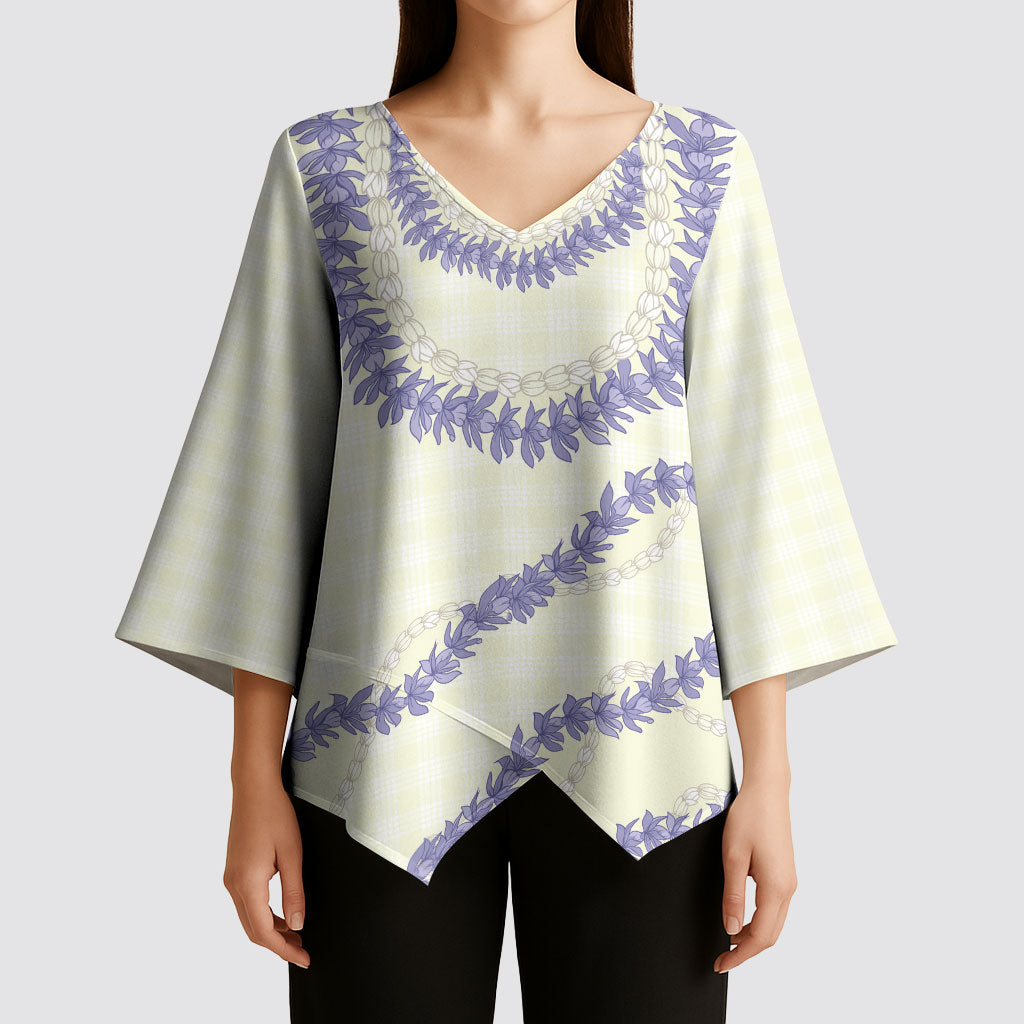 Hawaii Honohono Palaka Motifs Kimono Sleeve Blouse Hawaiian Orchid Lei LT14 - Polynesian Pride
