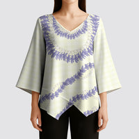 Hawaii Honohono Palaka Motifs Kimono Sleeve Blouse Hawaiian Orchid Lei LT14 - Polynesian Pride