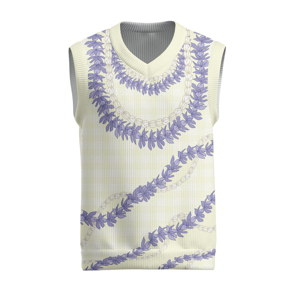 Hawaii Honohono Palaka Motifs Christmas Knitted V-Neck Vest Hawaiian Orchid Lei LT14 Cream - Polynesian Pride