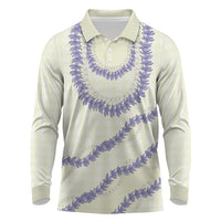Hawaii Honohono Palaka Motifs Long Sleeve Polo Shirt Hawaiian Orchid Lei LT14 Cream - Polynesian Pride