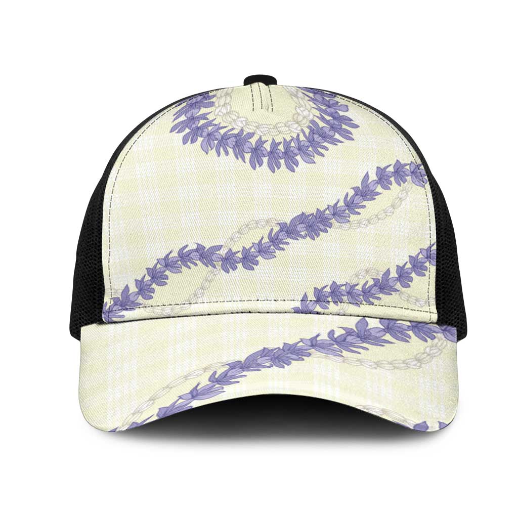 Hawaii Honohono Palaka Motifs Mesh Trucker Cap Hawaiian Orchid Lei LT14 One Size Black Cream - Polynesian Pride