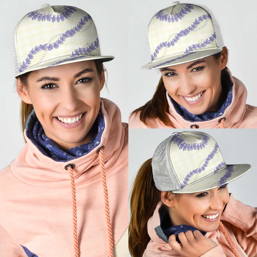 Hawaii Honohono Palaka Motifs Mesh Trucker Cap Hawaiian Orchid Lei LT14 - Polynesian Pride