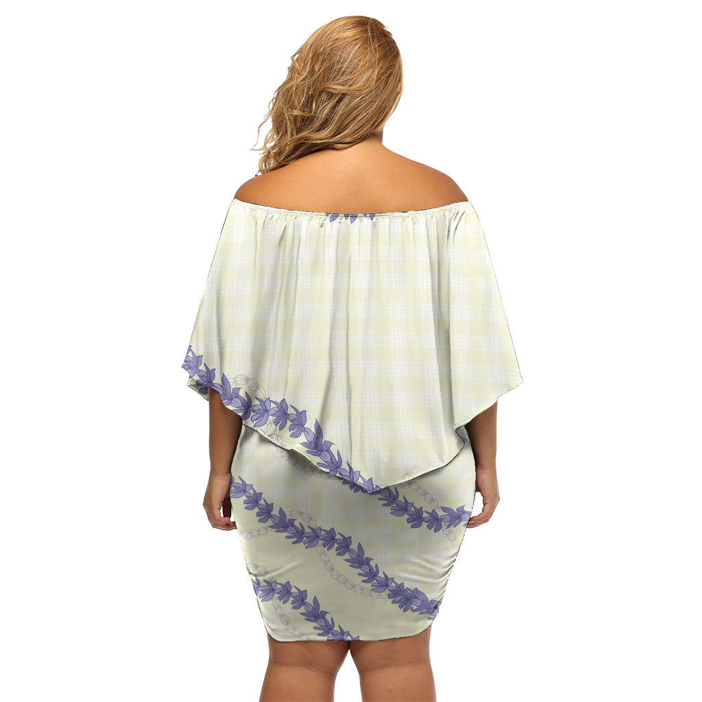 Hawaii Honohono Palaka Motifs Off Shoulder Short Dress Hawaiian Orchid Lei LT14 - Polynesian Pride