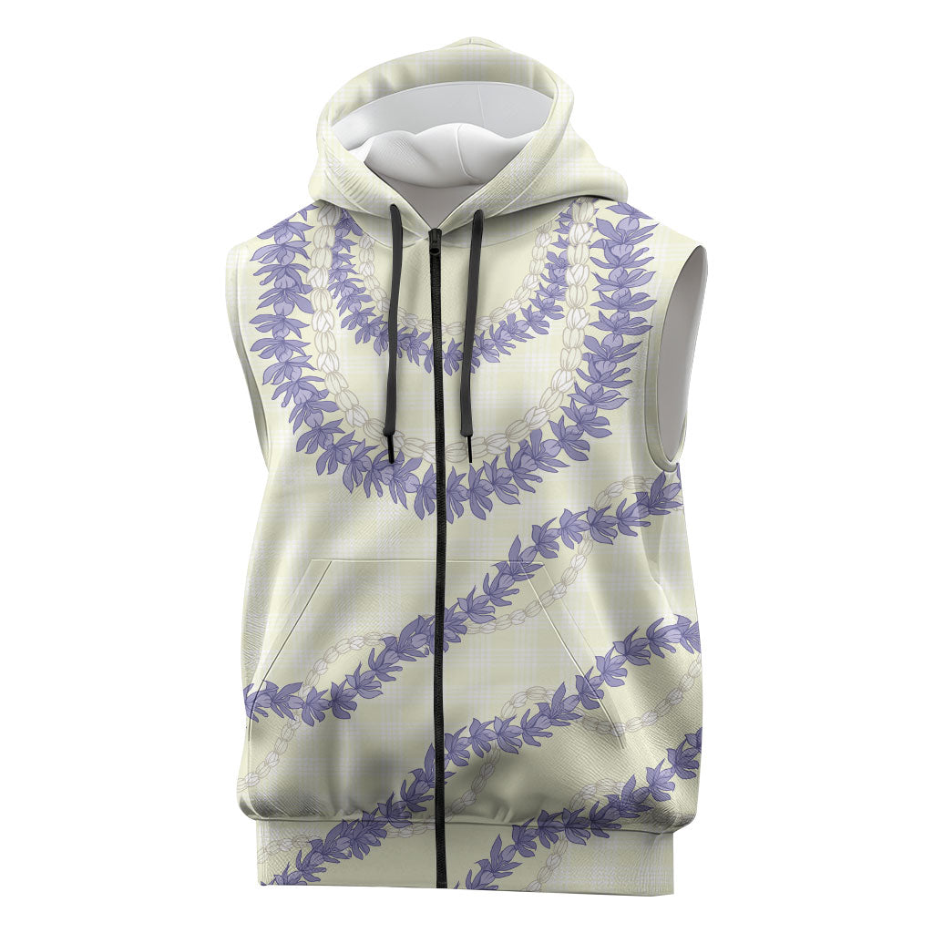 Hawaii Honohono Palaka Motifs Sleeveless Zip Hoodie Hawaiian Orchid Lei LT14 Cream - Polynesian Pride
