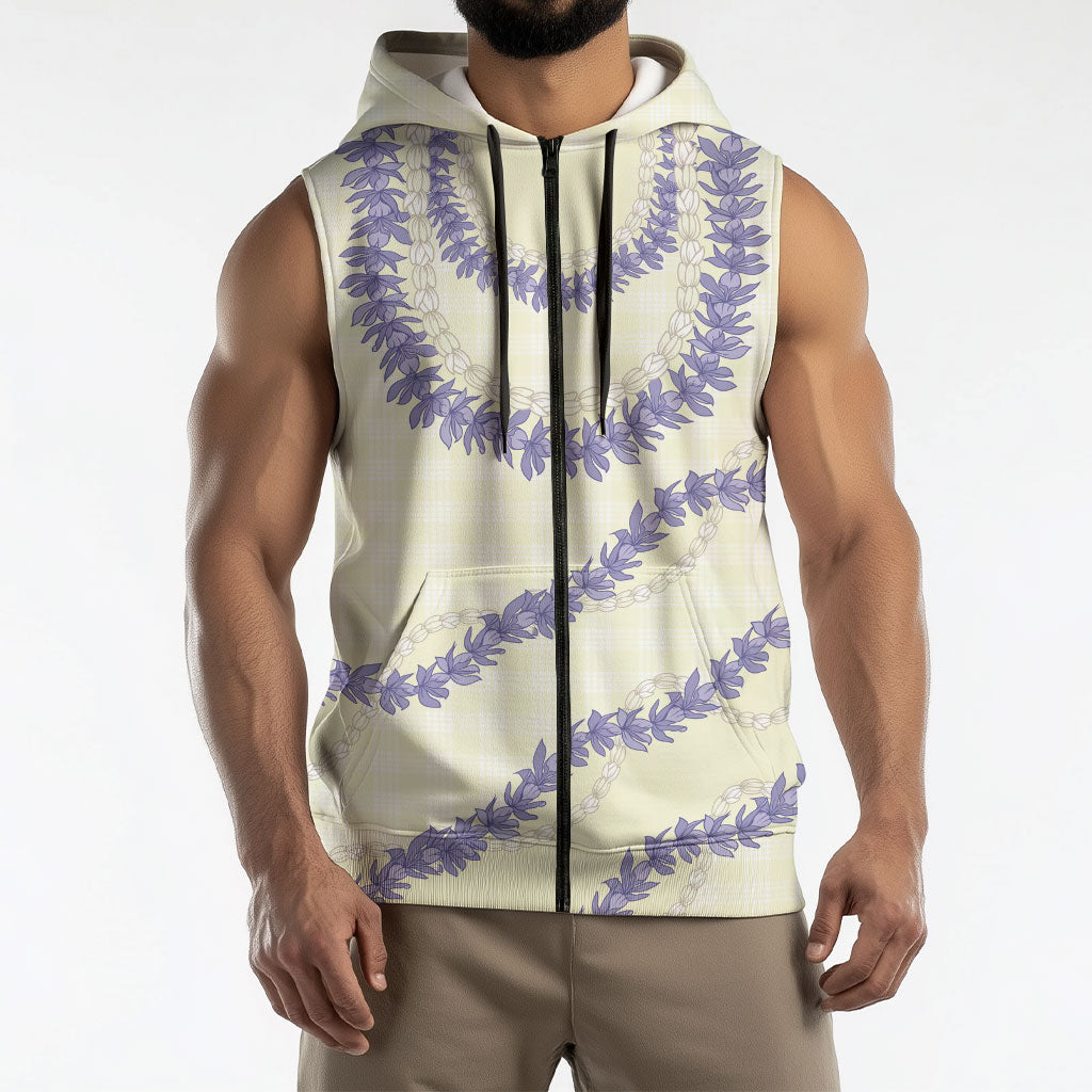 Hawaii Honohono Palaka Motifs Sleeveless Zip Hoodie Hawaiian Orchid Lei LT14 - Polynesian Pride
