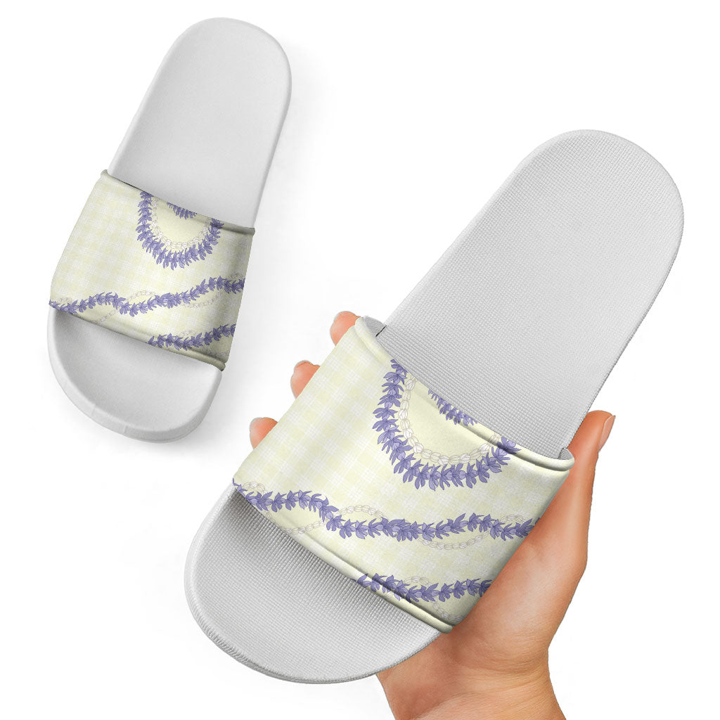 Hawaii Honohono Palaka Motifs Slide Sandals Hawaiian Orchid Lei