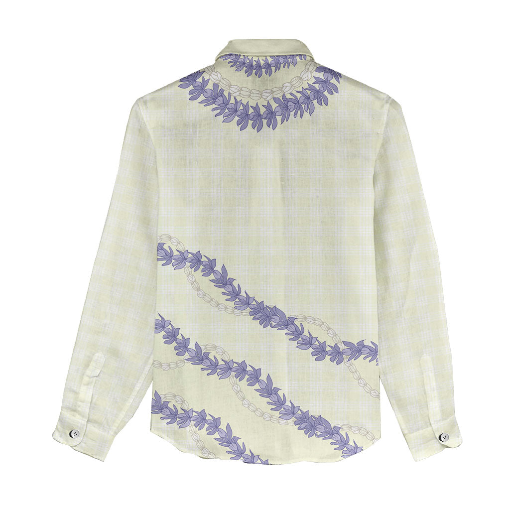 Hawaii Honohono Palaka Motifs Women Casual Shirt Hawaiian Orchid Lei