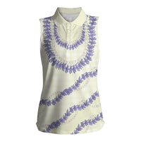 Hawaii Honohono Palaka Motifs Women Sleeveless Polo Shirt Hawaiian Orchid Lei LT14 Female Cream - Polynesian Pride