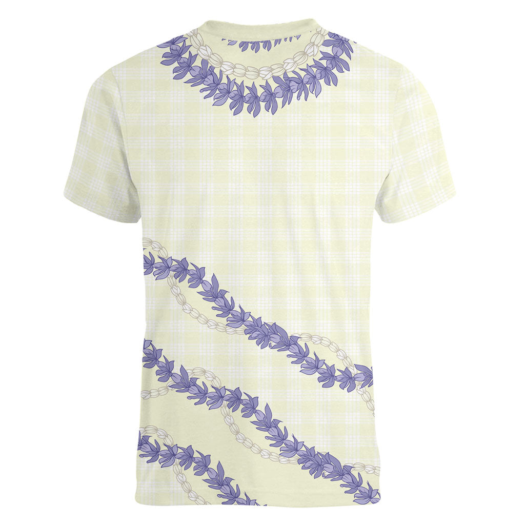 Hawaii Honohono Palaka Motifs Women V-Neck T-Shirt Hawaiian Orchid Lei