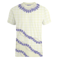 Hawaii Honohono Palaka Motifs Women V-Neck T-Shirt Hawaiian Orchid Lei