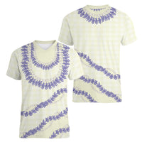 Hawaii Honohono Palaka Motifs Women V-Neck T-Shirt Hawaiian Orchid Lei