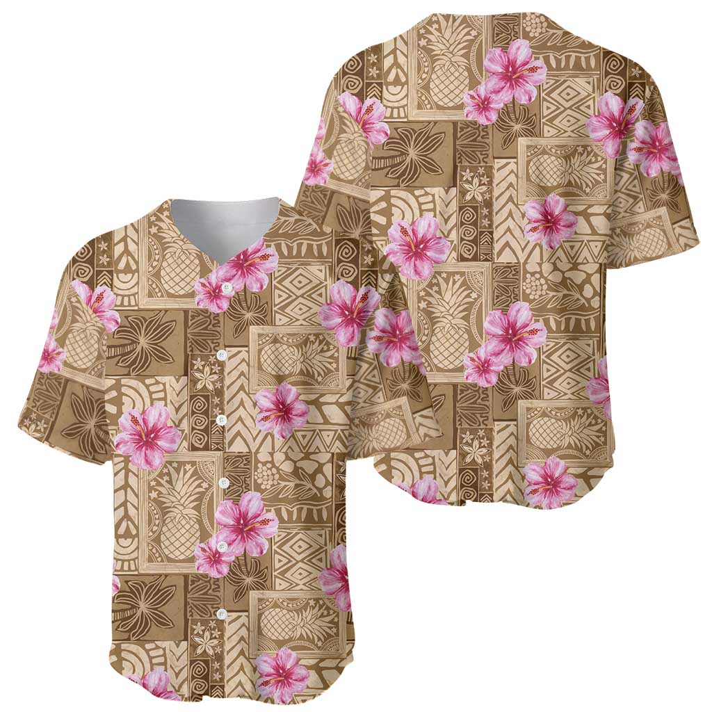 Beige Hawaii Hibiscus With Tropical Flowers Motifs Baseball Jersey LT14 - Polynesian Pride