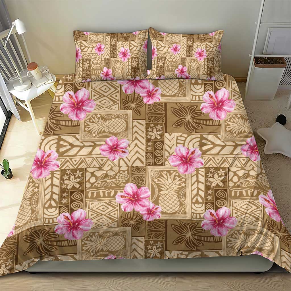 Beige Hawaii Hibiscus With Tropical Flowers Motifs Bedding Set - Polynesian Pride