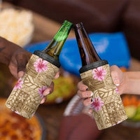 Beige Hawaii Hibiscus With Tropical Flowers Motifs 4 in 1 Can Cooler Tumbler - Polynesian Pride