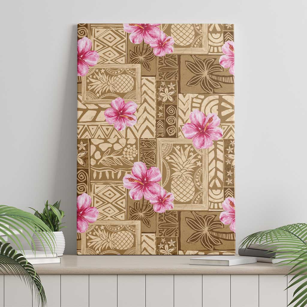 Beige Hawaii Hibiscus With Tropical Flowers Motifs Canvas Wall Art LT14 - Polynesian Pride