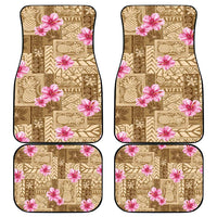 Beige Hawaii Hibiscus With Tropical Flowers Motifs Car Mats - Polynesian Pride