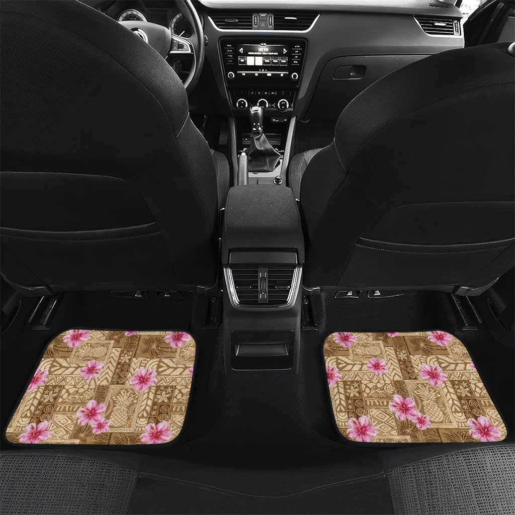 Beige Hawaii Hibiscus With Tropical Flowers Motifs Car Mats - Polynesian Pride