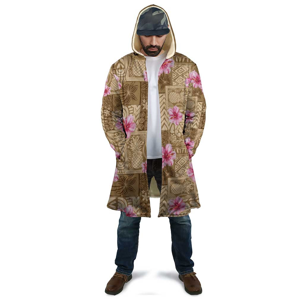 Beige Hawaii Hibiscus With Tropical Flowers Motifs Cloak - Polynesian Pride