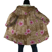 Beige Hawaii Hibiscus With Tropical Flowers Motifs Cloak - Polynesian Pride