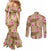 Beige Hawaii Hibiscus With Tropical Flowers Motifs Couples Matching Mermaid Dress and Long Sleeve Button Shirt - Polynesian Pride
