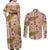 Beige Hawaii Hibiscus With Tropical Flowers Motifs Couples Matching Off Shoulder Maxi Dress and Long Sleeve Button Shirt - Polynesian Pride