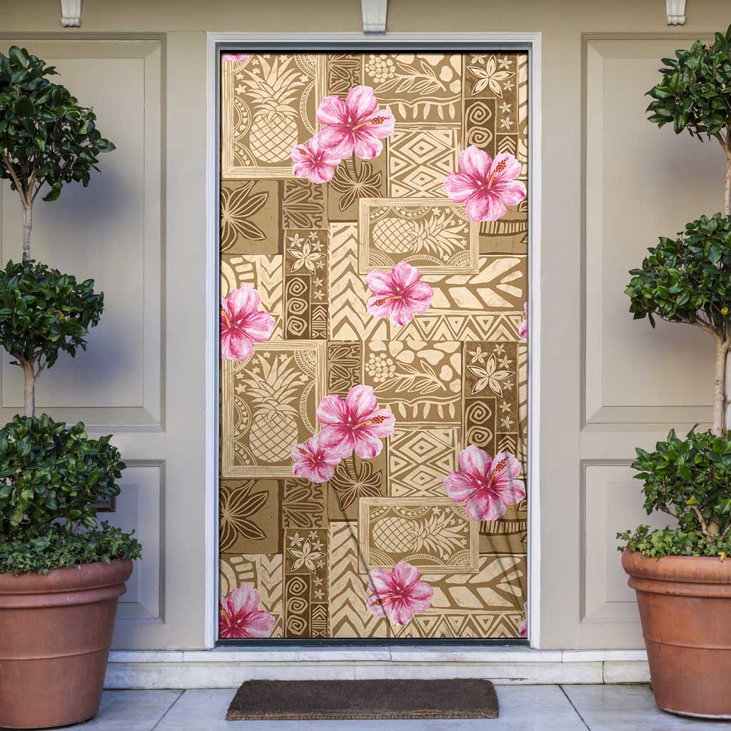 Beige Hawaii Hibiscus With Tropical Flowers Motifs Door Cover - Polynesian Pride