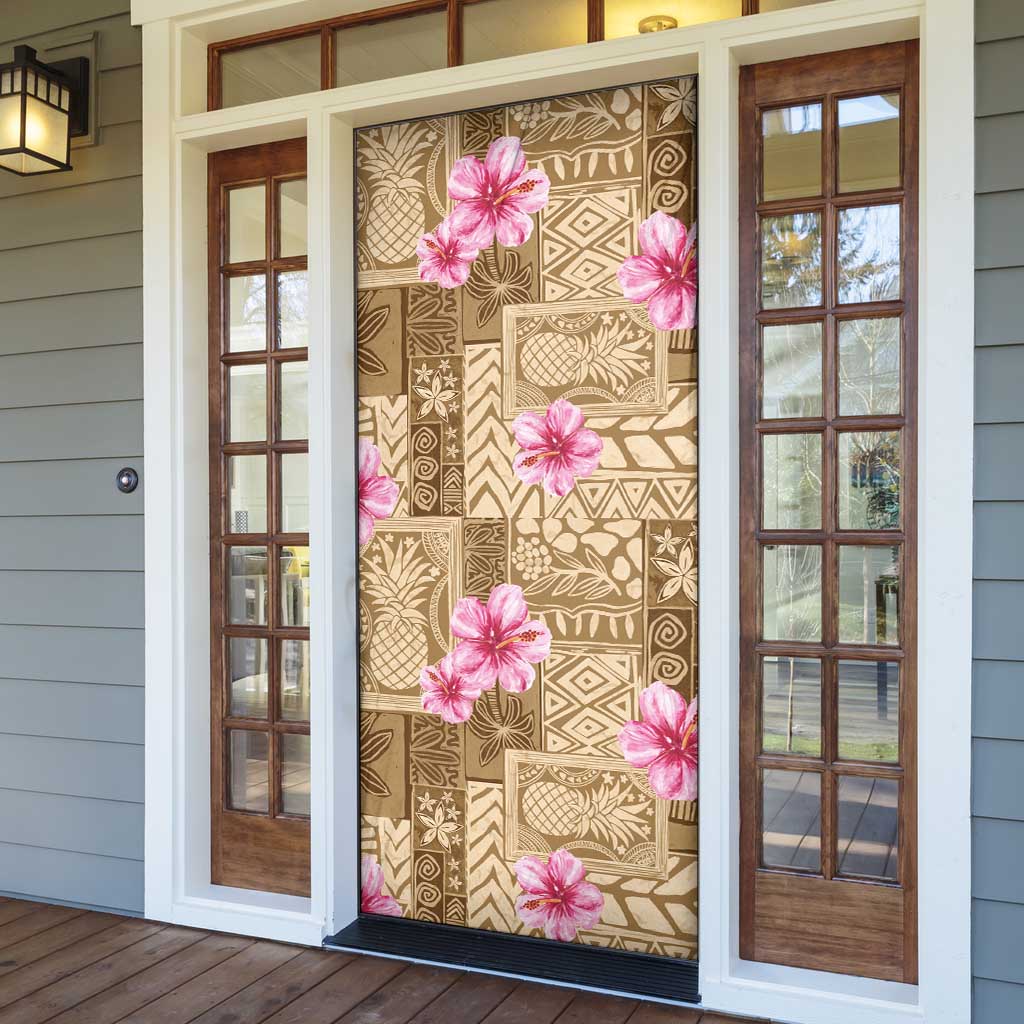 Beige Hawaii Hibiscus With Tropical Flowers Motifs Door Cover - Polynesian Pride