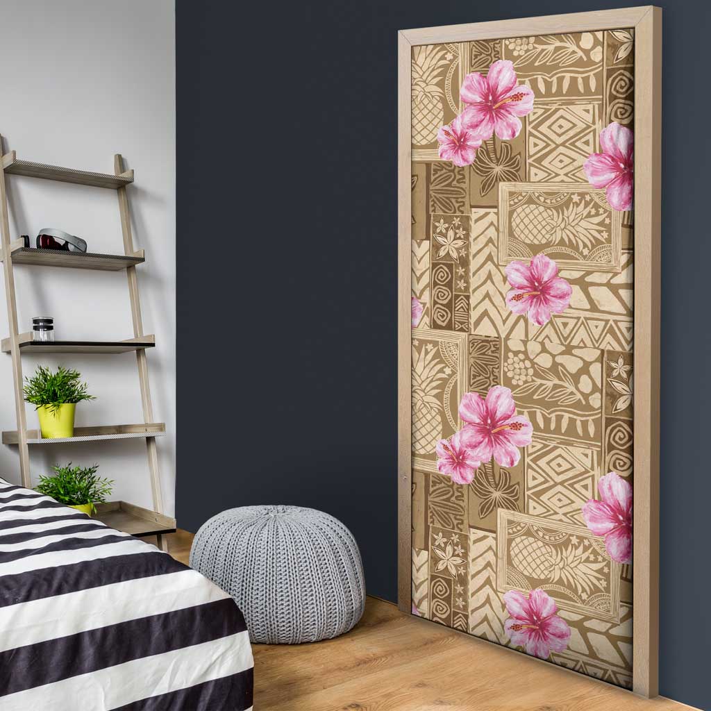 Beige Hawaii Hibiscus With Tropical Flowers Motifs Door Cover - Polynesian Pride