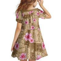 Beige Hawaii Hibiscus With Tropical Flowers Motifs Family Matching Puletasi and Hawaiian Shirt - Polynesian Pride