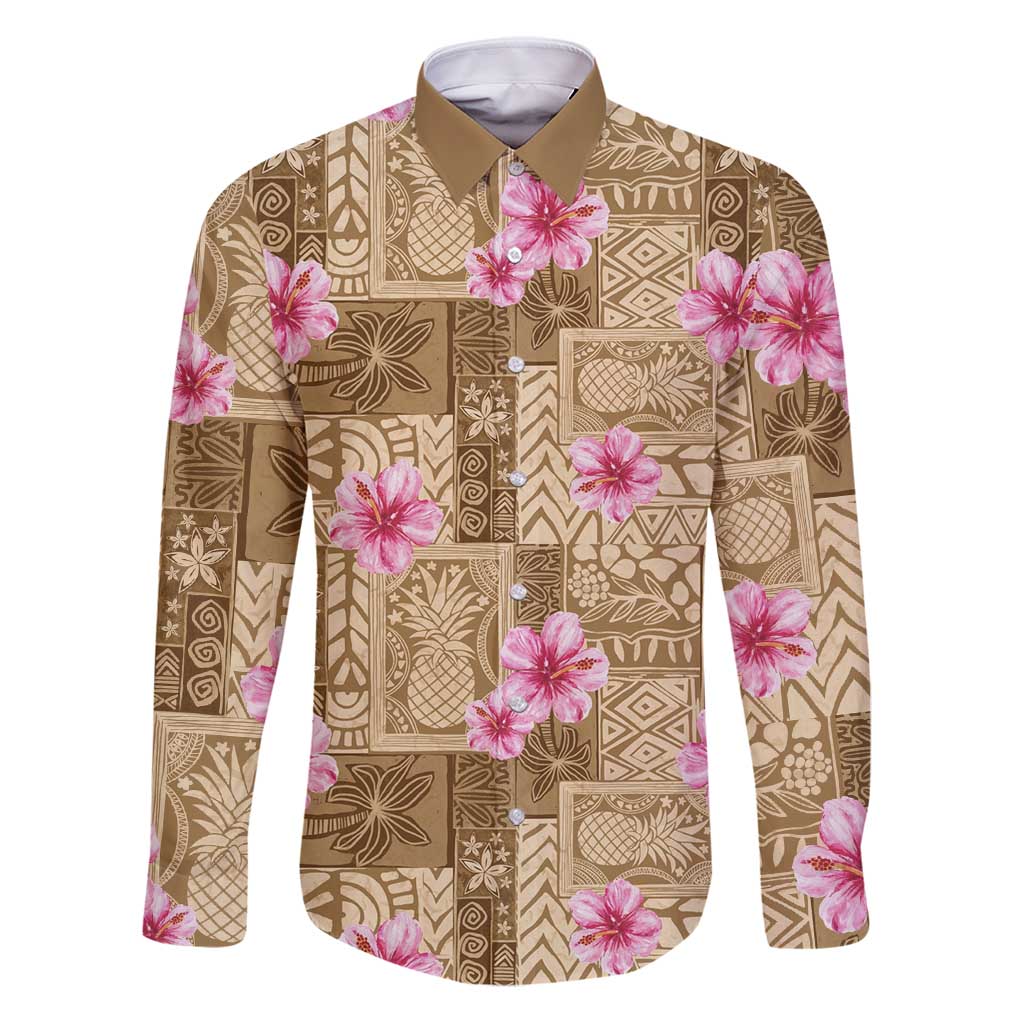 Beige Hawaii Hibiscus With Tropical Flowers Motifs Family Matching Puletasi and Hawaiian Shirt - Polynesian Pride