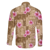 Beige Hawaii Hibiscus With Tropical Flowers Motifs Family Matching Puletasi and Hawaiian Shirt - Polynesian Pride