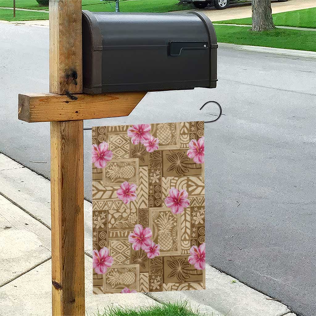 Beige Hawaii Hibiscus With Tropical Flowers Motifs Garden Flag - Polynesian Pride