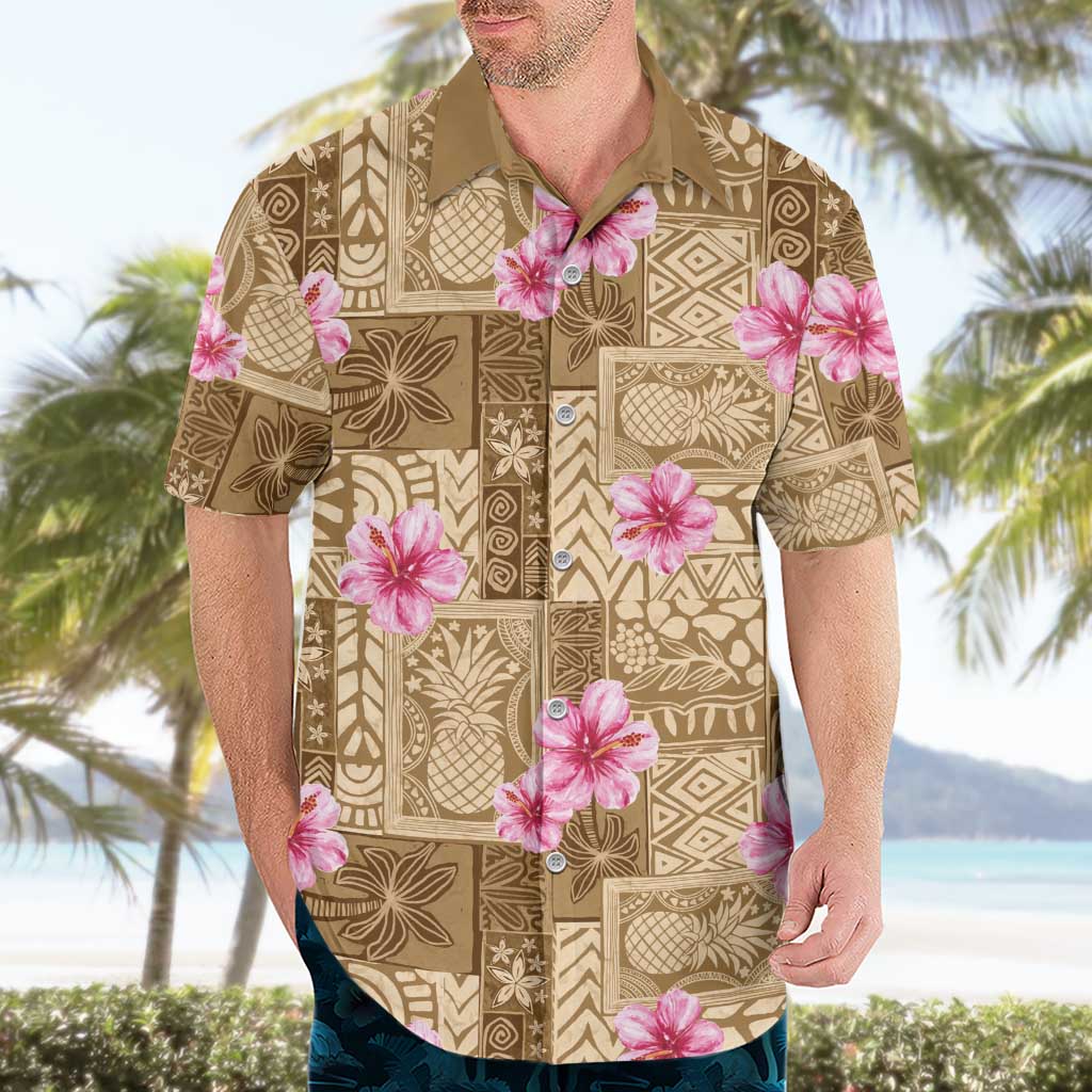 Beige Hawaii Hibiscus With Tropical Flowers Motifs Hawaiian Shirt - Polynesian Pride