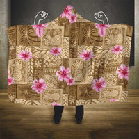 Beige Hawaii Hibiscus With Tropical Flowers Motifs Hooded Blanket - Polynesian Pride