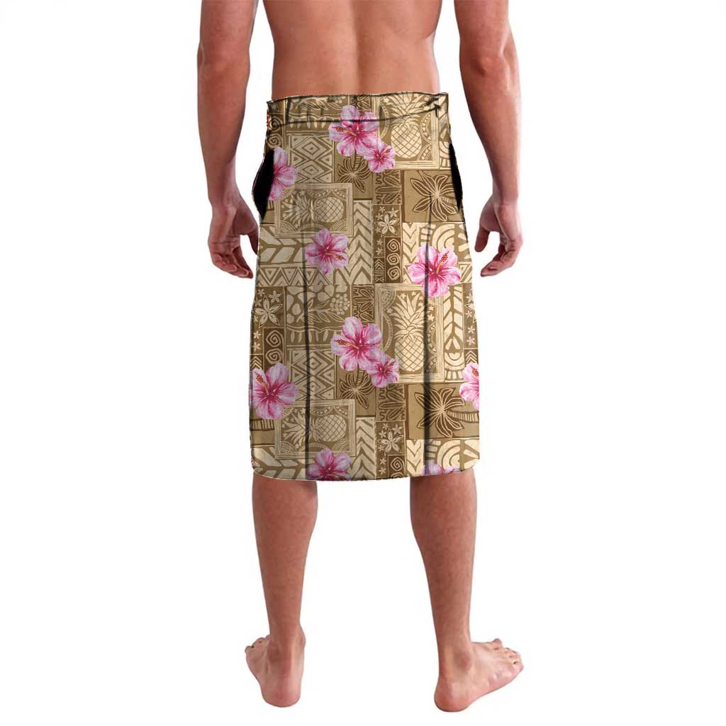 Beige Hawaii Hibiscus With Tropical Flowers Motifs Lavalava - Polynesian Pride