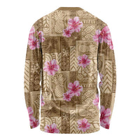 Beige Hawaii Hibiscus With Tropical Flowers Motifs Long Sleeve Shirt - Polynesian Pride