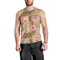 Beige Hawaii Hibiscus With Tropical Flowers Motifs Men Tank Top - Polynesian Pride