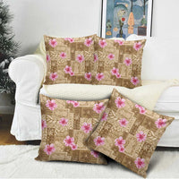 Beige Hawaii Hibiscus With Tropical Flowers Motifs Pillow Cover - Polynesian Pride