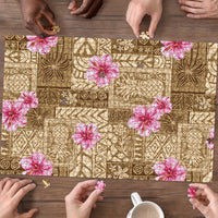 Beige Hawaii Hibiscus With Tropical Flowers Motifs Puzzle - Polynesian Pride