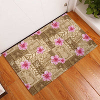 Beige Hawaii Hibiscus With Tropical Flowers Motifs Rubber Doormat LT14 - Polynesian Pride