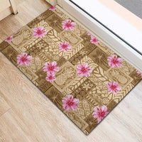 Beige Hawaii Hibiscus With Tropical Flowers Motifs Rubber Doormat LT14 - Polynesian Pride