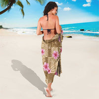 Beige Hawaii Hibiscus With Tropical Flowers Motifs Sarong - Polynesian Pride