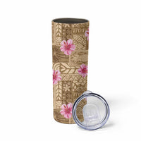 Beige Hawaii Hibiscus With Tropical Flowers Motifs Skinny Tumbler - Polynesian Pride