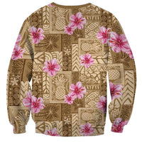 Beige Hawaii Hibiscus With Tropical Flowers Motifs Sweatshirt - Polynesian Pride