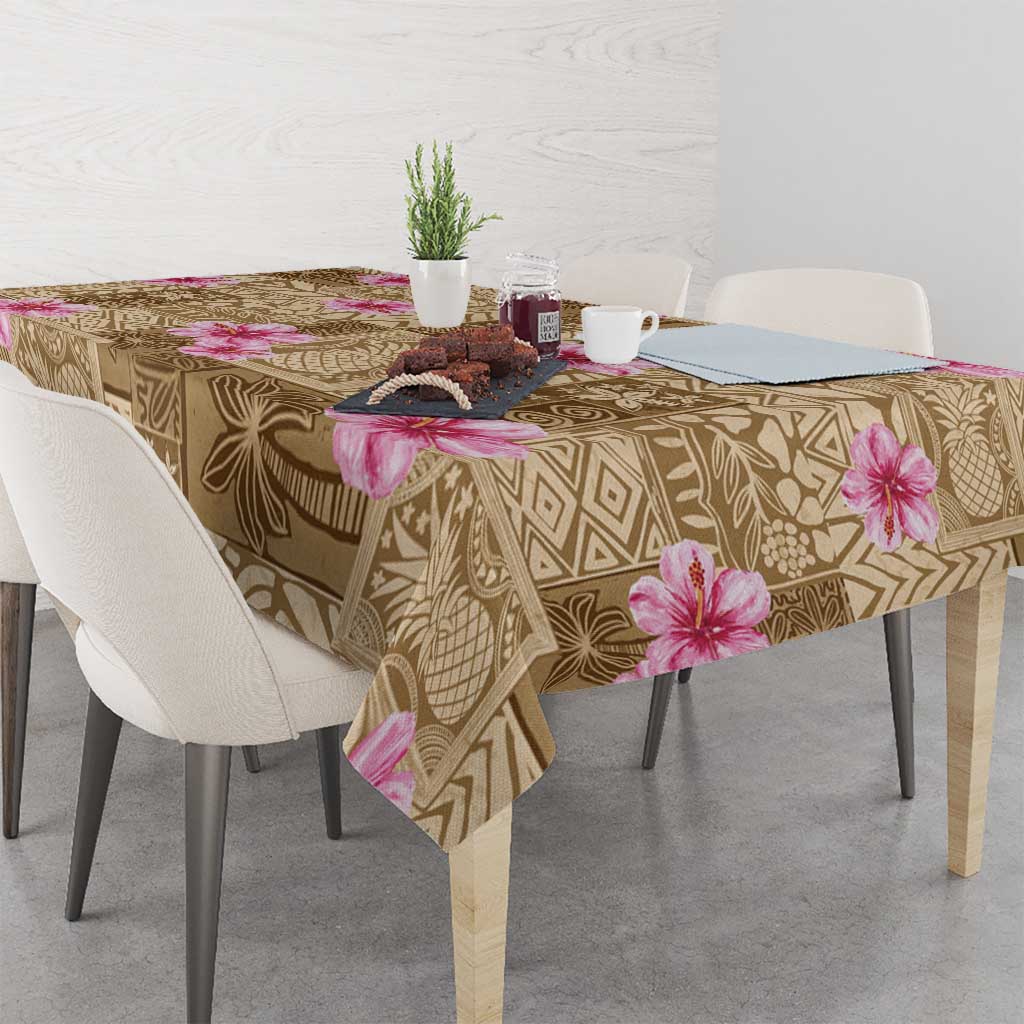 Beige Hawaii Hibiscus With Tropical Flowers Motifs Tablecloth LT14 - Polynesian Pride