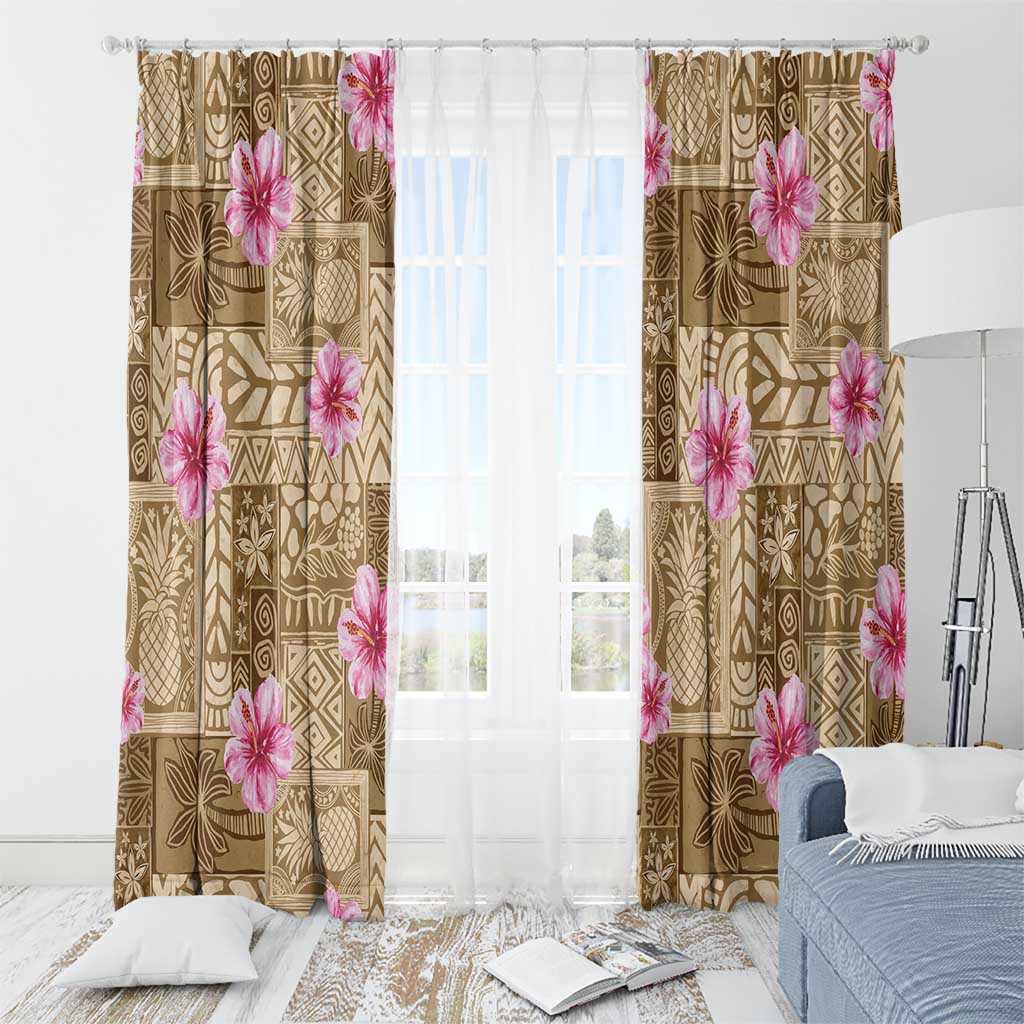 Beige Hawaii Hibiscus With Tropical Flowers Motifs Window Curtain - Polynesian Pride