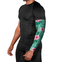 Cyan Hawaii Hibiscus With Tropical Flowers Motifs Arm Sleeves - Polynesian Pride