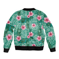 Cyan Hawaii Hibiscus With Tropical Flowers Motifs Bomber Jacket - Polynesian Pride