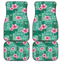 Cyan Hawaii Hibiscus With Tropical Flowers Motifs Car Mats - Polynesian Pride